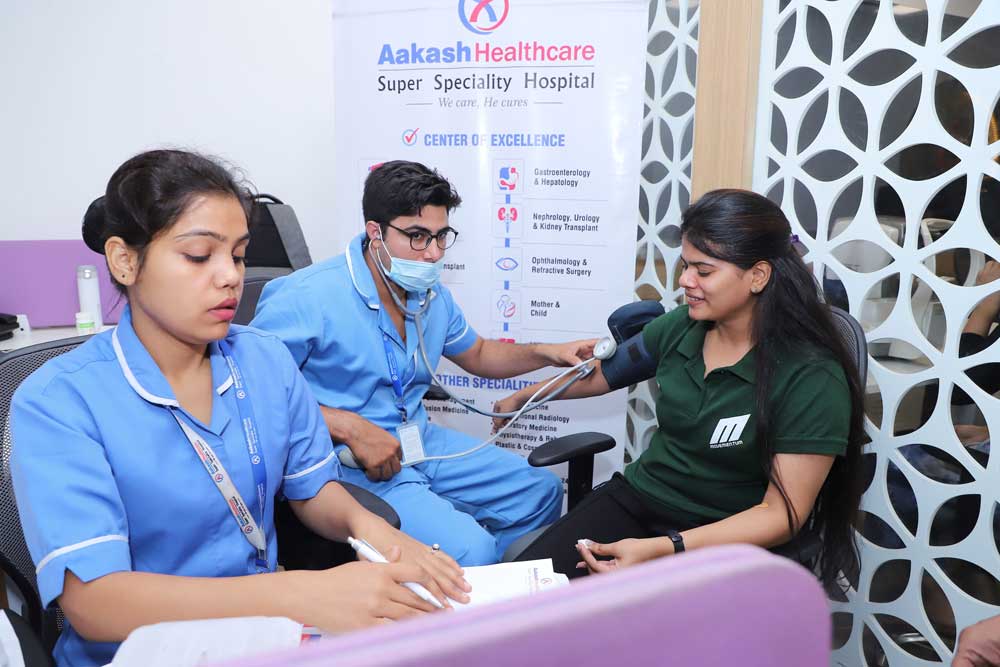 Picture taken during a health checkup camp organized by Aakash Healthcare Hospital in the office.